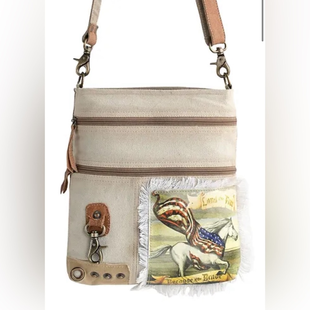 Canvas Crossbody Bag with Horse Print